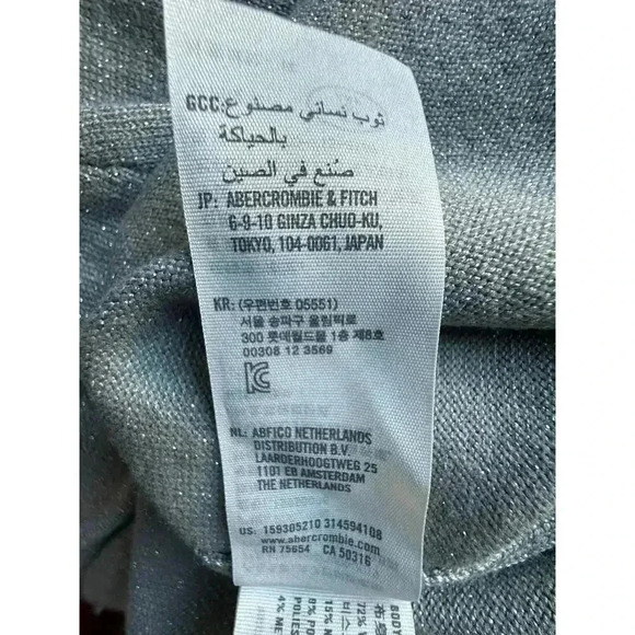 Abercrombie Sparkly Asymmetrical Ruched Mini Sweater Dress Grey Sparkle S/P - Picture 13 of 14